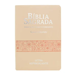 Bíblia ARC Letra Hipergigante Texto Colorido com Harpa CP PU Rose
